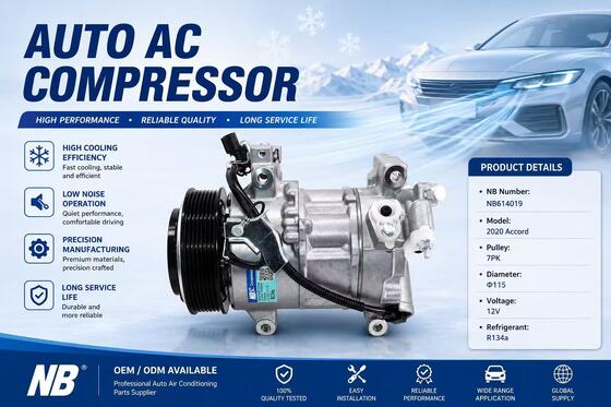 Máy nén AC tự động NB614019 cho Honda Accord 1.5T CV1 2018-2020, 38810-6A0-A01 38810-6A1-H01, 7PK 115mm 12V Bơm A/C